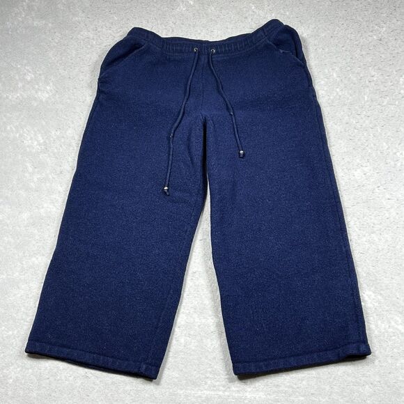 St John Sport Pants Womens Size P Blue Knit Capri Pull On Drawstring Pockets - Picture 1 of 11